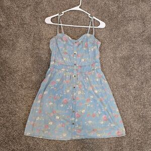 Women's Tinsel Town Y2K 2000s Denim Jean Pastel Floral Fit and Flare Mini Dress